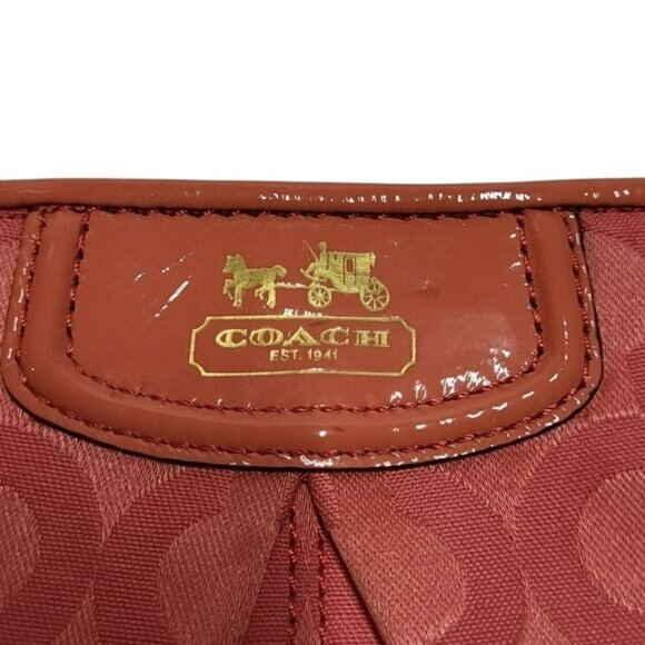 Coach Signature Wristlet Purse Bag Clutch Melon Orange Coral Pink Women's OS - Picture 6 of 13
